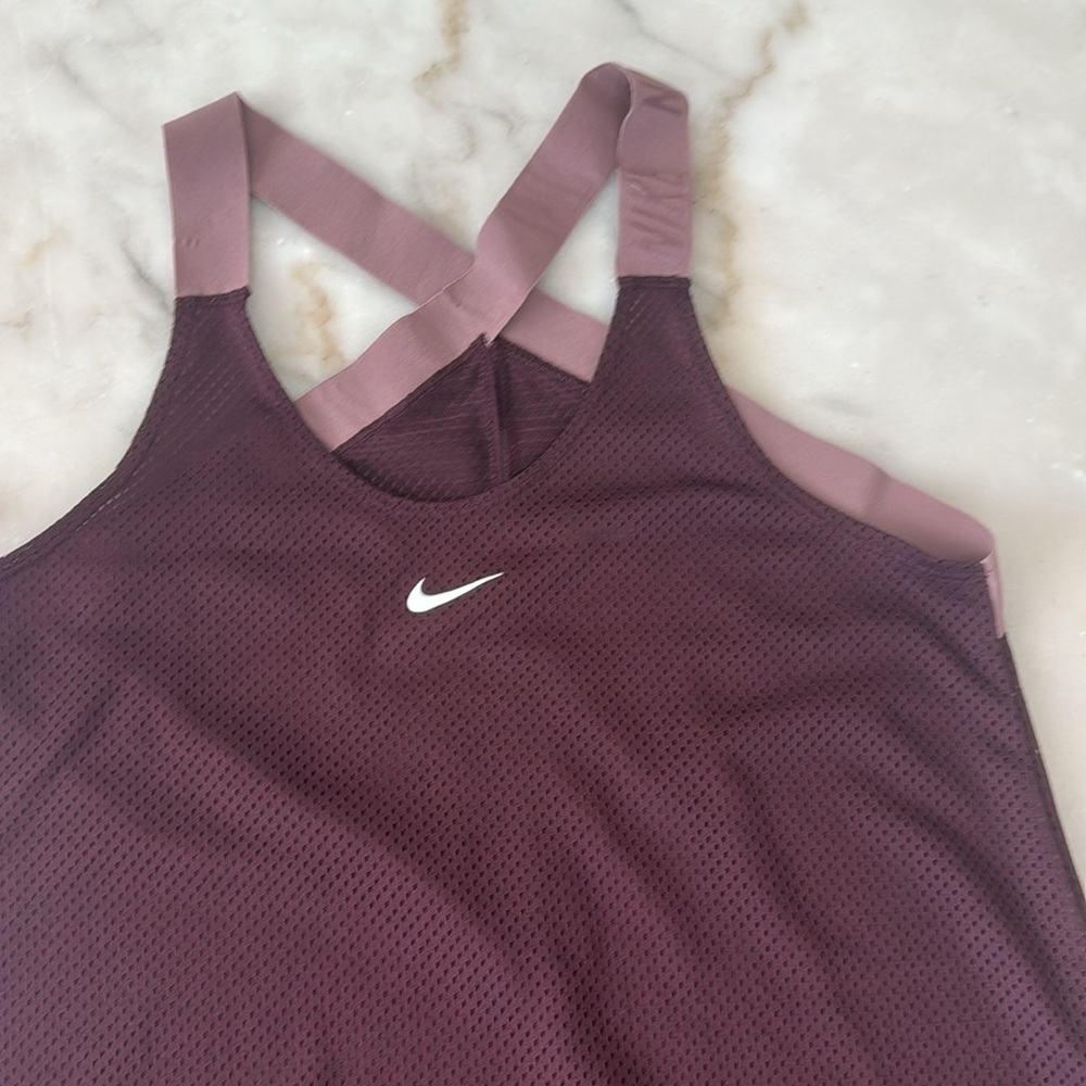 Nike Elstka Elastika Mesh Maroon Rose Logo Strap Relaxed Fit Tank Top XS S - Picture 3 of 14